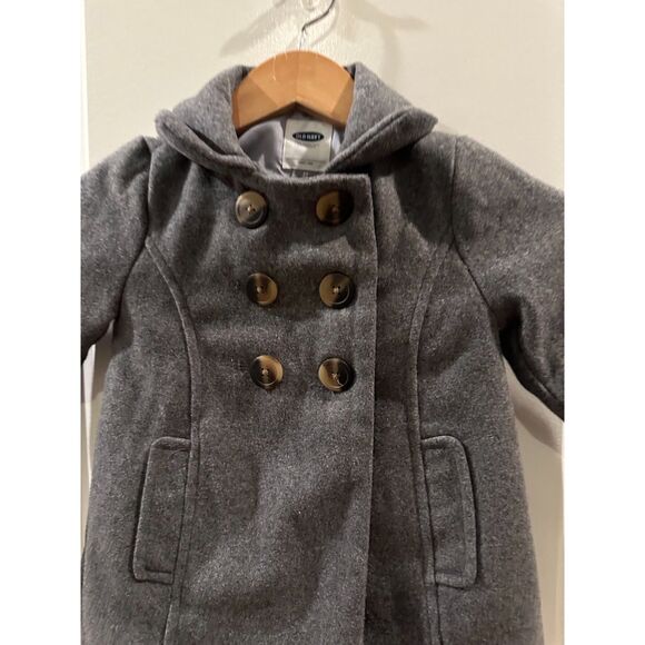 Old Navy Girl Grey Pea Coat Button Down Style & Thick - Size 3T - Picture 11 of 12